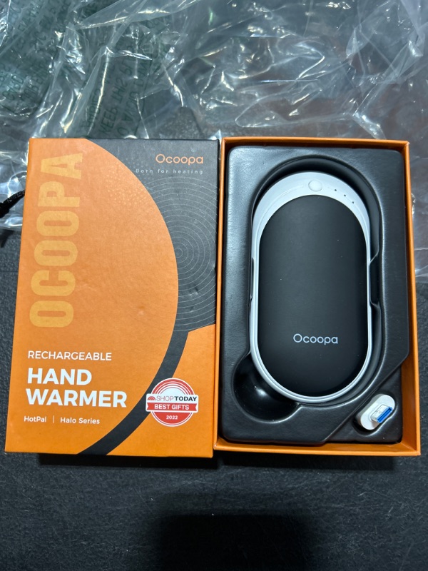 Photo 2 of OCOOPA Quick Charge Hand Warmers Rechargeable, 10000 mAh Electric Hand Warmer Power Bank PD, 15hrs Lasting Heat, 3 Levels, Perfect Outdoor Heater for Camping, Hunting, Golf Gifts Classic Black