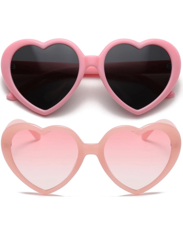 Photo 1 of AIEYEZO Love Heart Sunglasses for Women Polarized Heart Frame Sun Glasses 100% UV Blocking Lens (Pink/Grey + Pink/Pink Gradient)