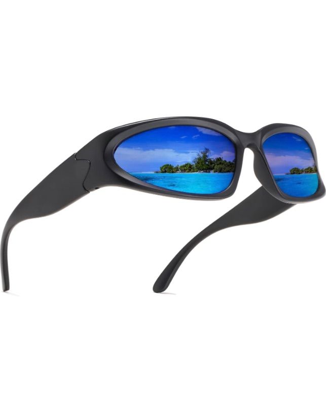 Photo 1 of AIEYEZO Wrap Around Sports Sunglasses for Men Women Fashion Oval Thick Frame Sun Glasses Stylish Sport Wrap Shades