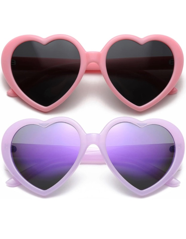 Photo 1 of AIEYEZO Love Heart Sunglasses for Women Polarized Heart Frame Sun Glasses 100% UV Blocking Lens (Pink/Grey + Purple/Purple Mirrored)