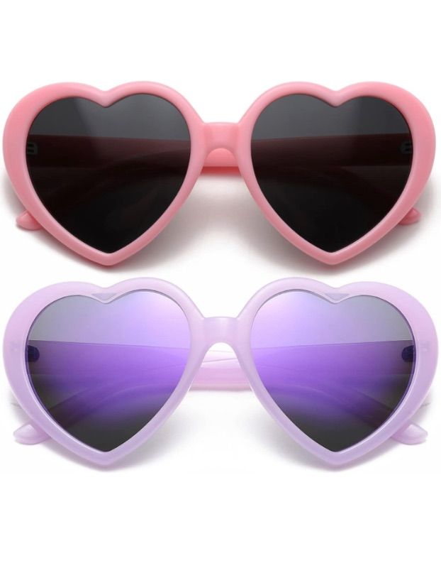 Photo 1 of AIEYEZO Love Heart Sunglasses for Women Polarized Heart Frame Sun Glasses 100% UV Blocking Lens (Pink/Grey + Purple/Purple Mirrored)