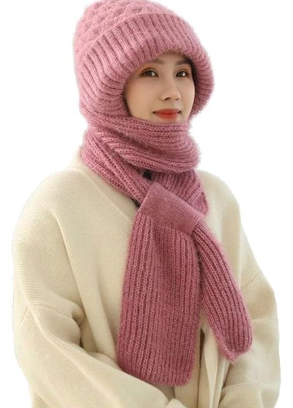 Photo 1 of 2024 New Integrated Ear Protection Windproof Cap Scarf, Winter Warm Knitting Thick Warm Ear Guard Hat Scarf for Women(Pink)