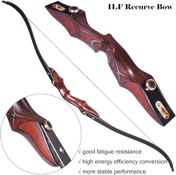 Photo 1 of ZSHJGJR 58" ILF Recurve Bow 20-50 Lbs Archery American Hunting Longbow with Wooden Riser Right Handed for Adult/Youth Archery Bow Set
