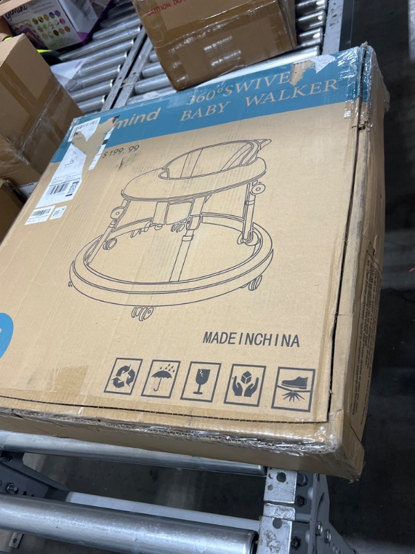 Photo 1 of Baby Walker Foldable with 9 Adjustable Heights, Baby Walkers and Activity Center for Boys Girls Babies 6-12 Months, Baby Walker and Bouncer Combo with Wheels Portable