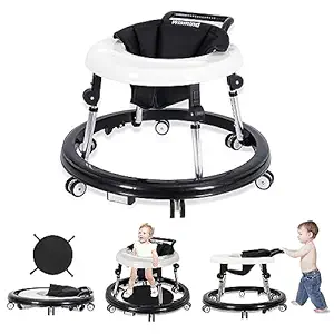 Photo 1 of Baby Walker Foldable with 9 Adjustable Heights, Baby Walkers and Activity Center for Boys Girls Babies 6-12 Months, Baby Walker and Bouncer Combo with Wheels Portable