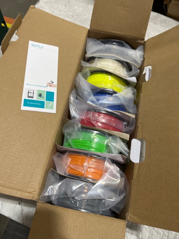 Photo 2 of SUNLU ABS 3D Printer Filament Bundle, 8 Colors ABS Filament 1.75mm ±0.02mm, Individually Vacuum Packed, 1.84kg in Total, 0.23kg per Spool, 8 Packs, Black+White+Grey+Blue+Yellow+Green+Red+Orange