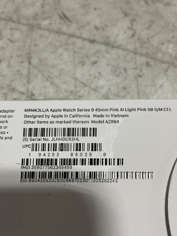 Photo 1 of Apple Watch Series 9 (GPS + Cellular) 45mm Pink Aluminum Case with Light Pink Sport Band - S/M