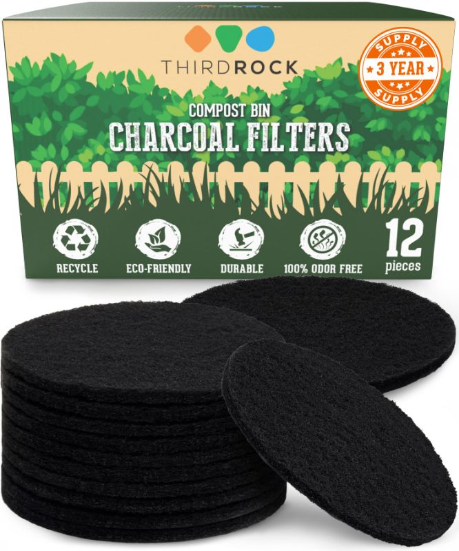 Photo 1 of 3 Years Supply Charcoal Filters for Compost Bucket - 12 Pack - 5.1 inches in Diameter - Designed to Fit 1 Gallon Third Rock Compost Bin - Premium Extra Thick Charcoal Filter for Compost Pail Fit 1.0 Gallon Bin