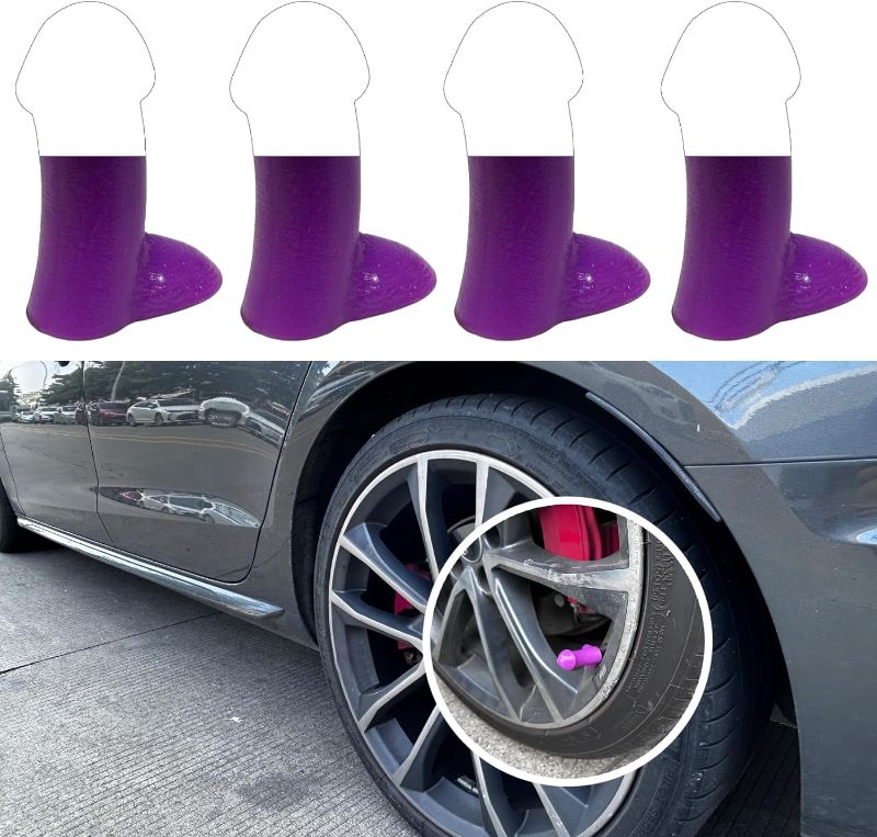 Photo 1 of 4 PCS Prank Tire Valve Stem Caps Funny Airtight Dust Proof Covers Anti-Rust Valve Stem Cover, Car Wheel Tire Exterior Accessories Suitable for Cars, Trucks, SUV, Motorcycles, Bike (Purple)
