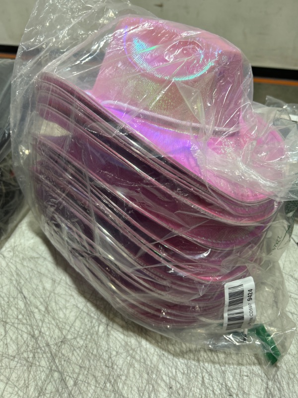 Photo 2 of Tisancy 20 Pack Lights Cowboy Cowgirl Hat LED Flashing Hat Light Up Hat for Western Bachelorette Party Wedding Bridal Pink Holographic