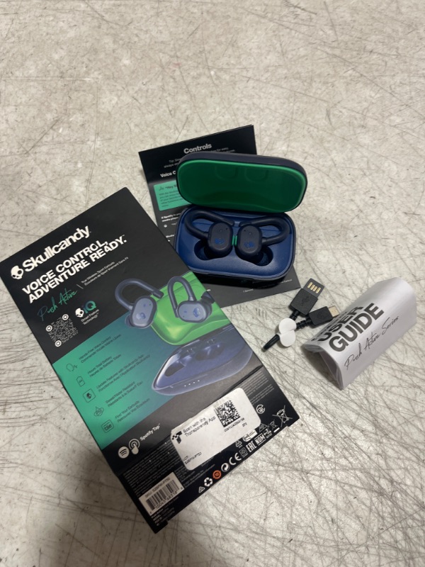 Photo 2 of Skullcandy Push Active True Wireless In-Ear Bluetooth Earbud, Use with iPhone and Android with Charging Case and Mic, Great for Gym, Sports, and Gaming, IP55 Water, Dust Resistant - Blue/Green Dark Blue/Green One Size Earbud