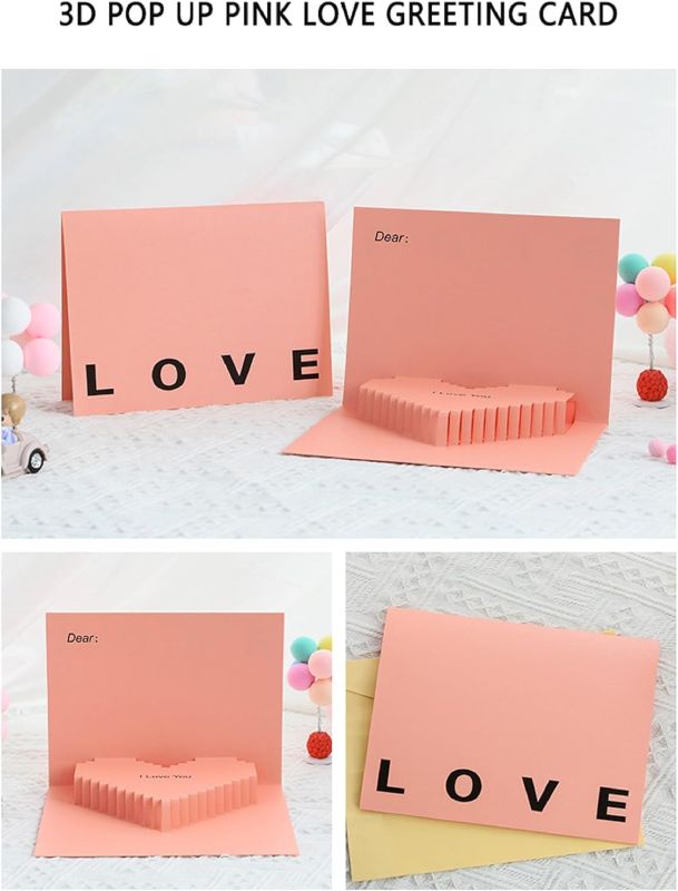 Photo 1 of  Pop-Up Pink-Heart Card, 3D Pop-up Greeting Cards, for Valentine's Day, Mothers Day, Fathers Day, Birthday, Anniversary, Graduation, Wedding, Size 7.87’‘ x 5.9’‘