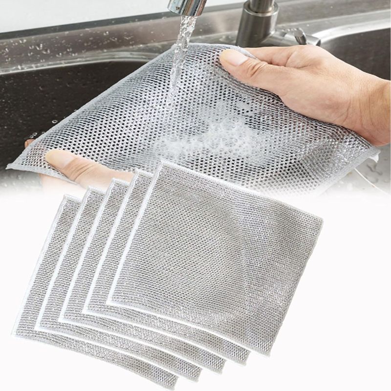 Photo 1 of 2 PACK - DOPHZEEY 5pcs Multipurpose Non-Scratch Wire Dishcloth, 2024 New Wire Multifunctional Dishwashing Rags for Wet and Dry, Counters, Stove Tops, Easy Rinsing (10 PCS)