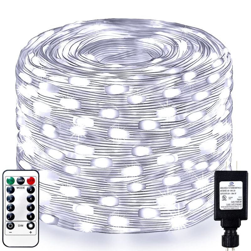 Photo 1 of 600LEDs Christmas Fairy String Lights Outdoor, IP67 Waterproof 236FT Plugin Rope Lights with Remote 8 Modes Clear Wire Fairy Lights for Indoor Living Room Bedroom Attic Tent Tree Decors-Cold White Plug-In 600LEDS/236FT Cold White-600leds