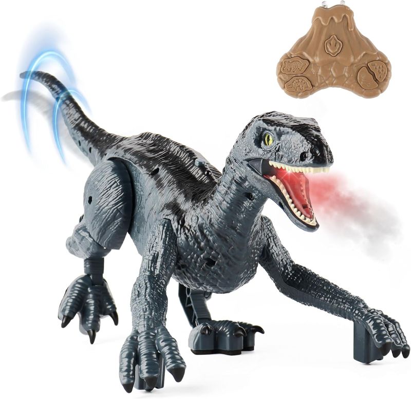 Photo 1 of  Remote Control Dinosaur Toy for Boys Kids 3-5 6-12 - Jurassic Velociraptor RC Robot with Light & Roaring Sound, Educational Birthday Gift for Boys & Girls