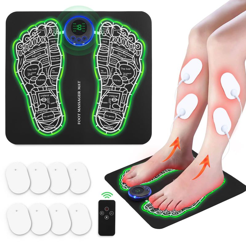 Photo 1 of 2 PACK - EMS Foot Massager Mat for Neuropathy-Foot Stimulator Massager with Remote Control, 2-in-1 Back Massager & Legs Foot Circulation Device for Pain Relief Fasciitis, Muscles Relaxation with 8 Pcs Pads Pro-Control Remote