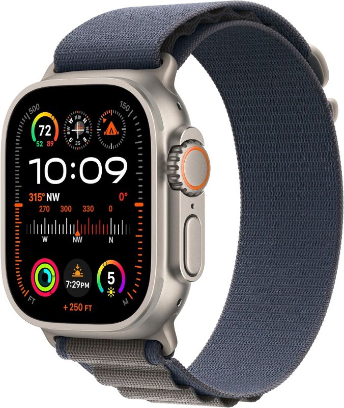 Photo 1 of Apple Watch Ultra 2 [GPS + Cellular 49mm] Smartwatch with Rugged Titanium Case & Blue Alpine Loop Large. Fitness Tracker, Precision GPS, Action Button, Extra-Long Battery Life, Carbon Neutral - SEALED OPEN BOX FOR PHOTOS - 
