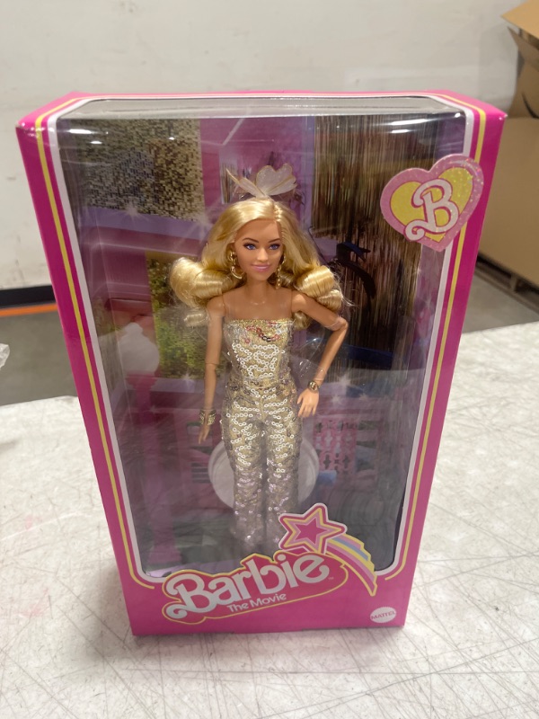 Photo 2 of Barbie Margot Robbie as in Gold Disco Jumpsuit The Movie Collectible Doll (HPJ99)