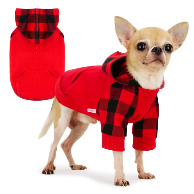 Photo 1 of  Frienperro Dog Clothes for Small Dogs Girl Boy, 100% Cotton Buffalo Plaid Dog Hoodie, French Bulldog Clothes Frenchie Clothes Pet Winter Sweater Sweatshirt, Puppy Clothing Coat X-Large Christmas A