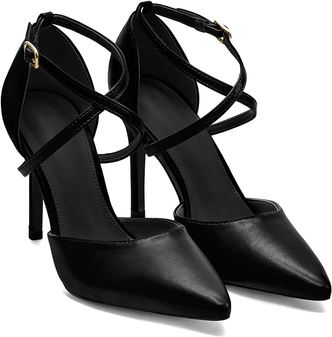 Photo 1 of Coutgo Women's Stiletto Heels Pointed Toe Criss Cross Ankle Strap Pumps Sexy Wedding Party Dress Shoes - 9.5