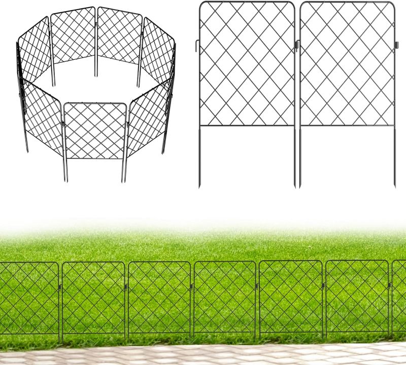 Photo 1 of 10 Panels No Dig Decorative Garden Fence for Yard, 10.7 Ft(L) X 24 in(H) Animal Barrier Fence, Rustproof Metal Garden Fence Border for Dog, Rabbits, and Patio Temporary Fence Stakes Defense