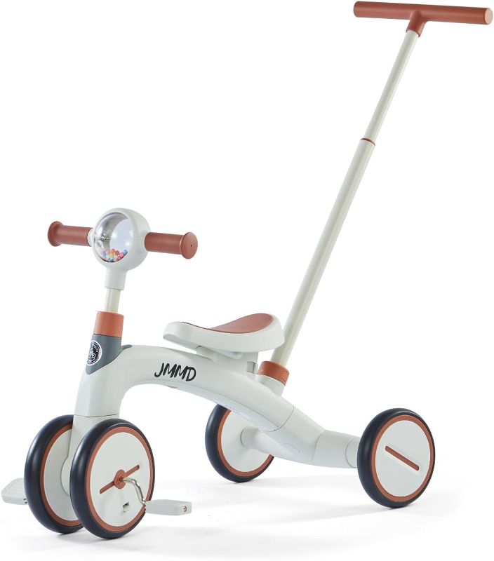 Photo 1 of JMMD 4 in 1 Tricycle for Toddlers 1-3 Years Old, Toddler Bike with Push Handle, Kids Tricycles with Removable Pedals & Adjustable Seat for Boys and Girls, Brown