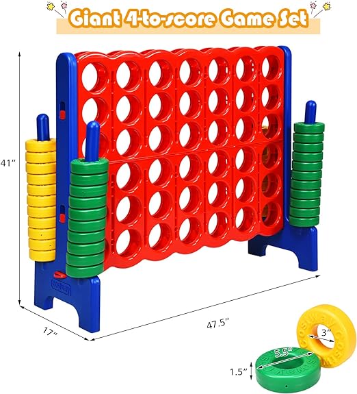 Photo 1 of ARLIME Giant 4 in a Row Connect Game, 47'' Jumbo 4-to-Score Toy Set W/ Quick-Release Lever, Build-in Ring, Jumbo Sized for Kids & Adults, Oversized Floor Activity for Indoor & Outdoor Play