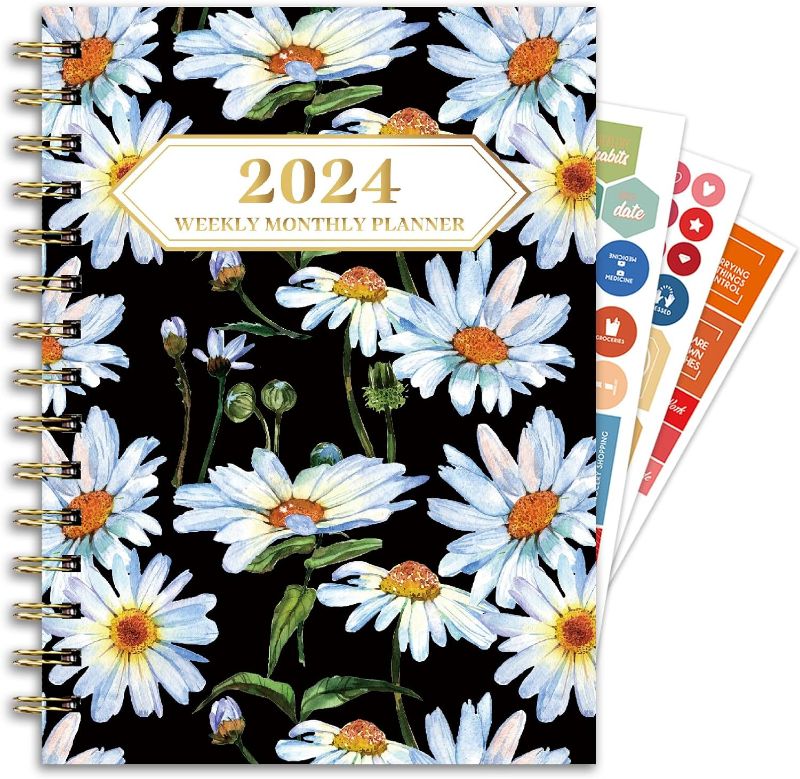 Photo 1 of 2024 Planner, 12-Month Weekly Monthly Planner from JAN.2024 to DEC.2024, 8.4" X 6", Spiral Planner Notebook with Stickers, Elastic Closure, Inner Pocket, Sticky Index Tabs, Floral 03