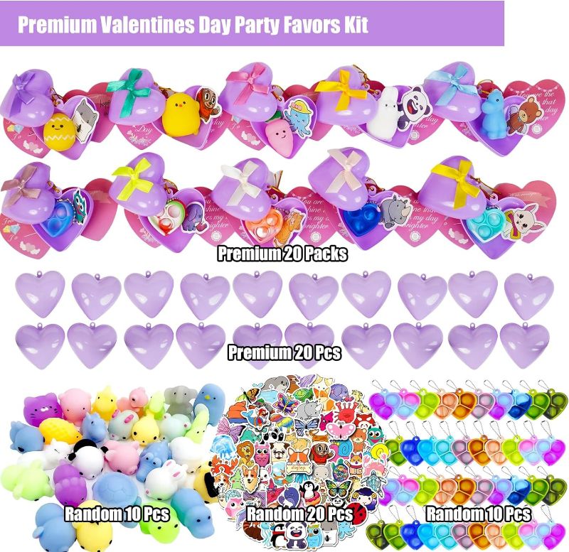 Photo 1 of 20 Packs Premium Valentine Day Gift Cards with Party Favors & Hearts Cases for Kids Valentine Classroom Exchange,Cute Mochi Squishy Toys,Mini Pop Its School Gifts Exchange, Stress Relief Games Prizes