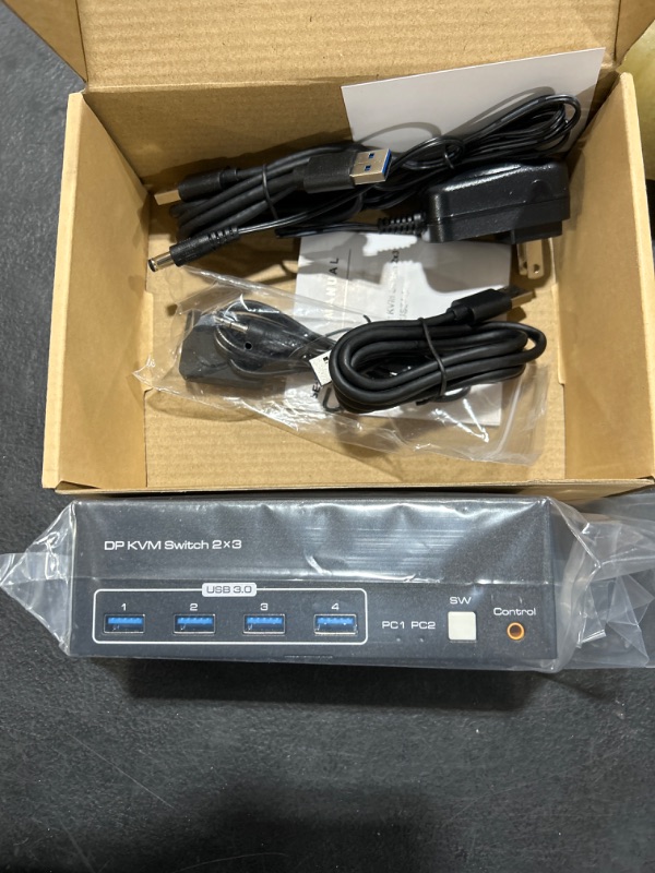 Photo 3 of 8K Displayport KVM Switch 3 Monitors 2 Computers 4K 120Hz DP KVM Switches Triple Monitor for 2 PC Share 4 USB 3.0 Ports Support Extended & Copy Display Mode Wired Controller & 12V Adapter