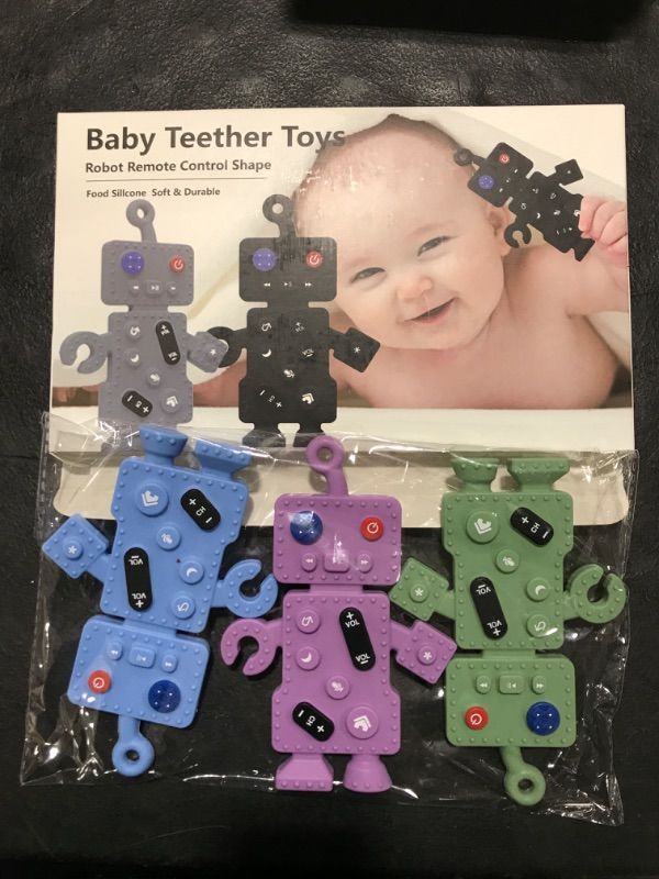 Photo 1 of Baby Teething Toys, DDMY Robot Remote Control Shape Silicone Toddler Teething Toys for Babies 0-6-12-36 Months, Baby Chew Toys for Sucking Needs, Sensory Teething Pacifiers Toys for Baby (3 Pack)