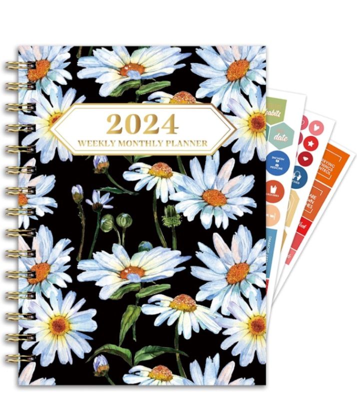 Photo 1 of Ymumuda 2024 Planner, 12-Month Weekly Monthly Planner from JAN.2024 to DEC.2024, 8.4" X 6", Spiral Planner Notebook with Stickers, Elastic Closure, Inner Pocket, Sticky Index Tabs, Floral 03