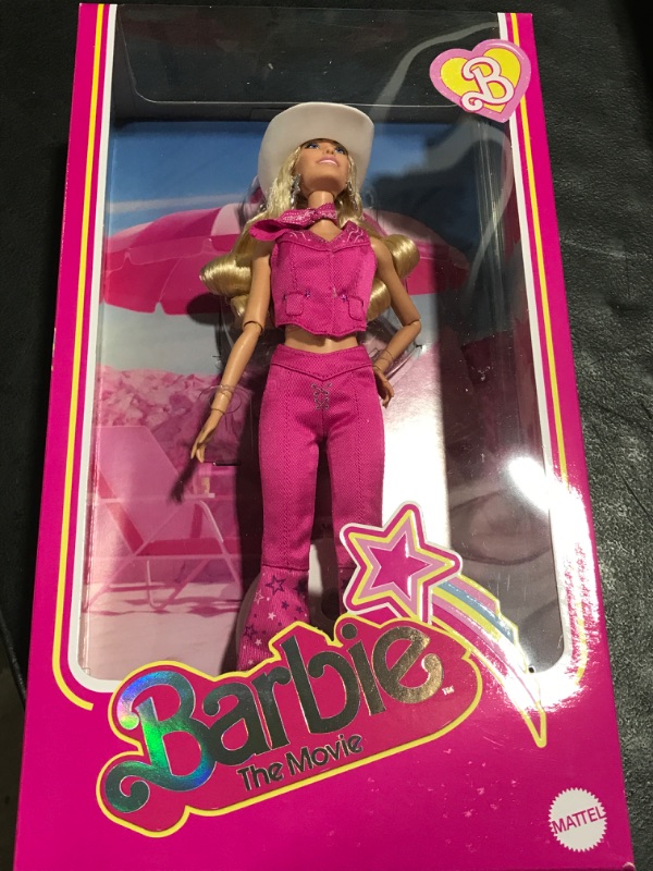 Photo 1 of Barbie: The Movie Collectible Doll Margot Robbie as in Pink Western Outfit, Pink,silver