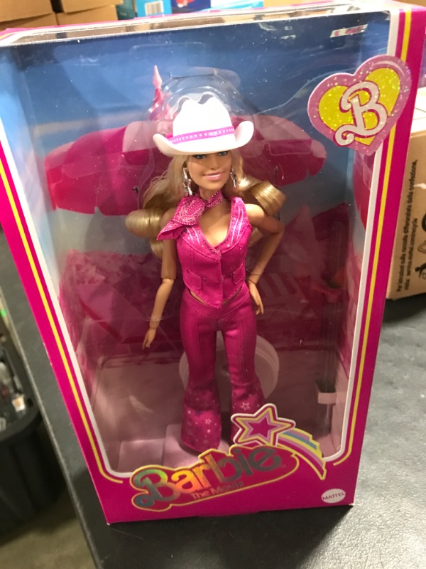 Photo 1 of Barbie: The Movie Collectible Doll Margot Robbie as in Pink Western Outfit, Pink,silver