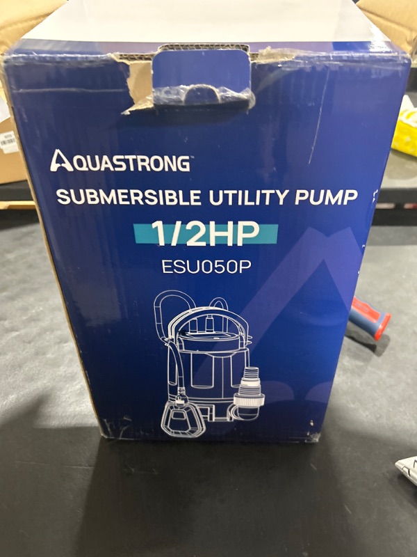 Photo 2 of Aquastrong 1/2HP Utility Pump 3159GPH Submersible Water Pump with Float Switch, Draining Flooded Basement, Pool, Hot Tub, Pond, Garden Irrigation, 19ft Cord