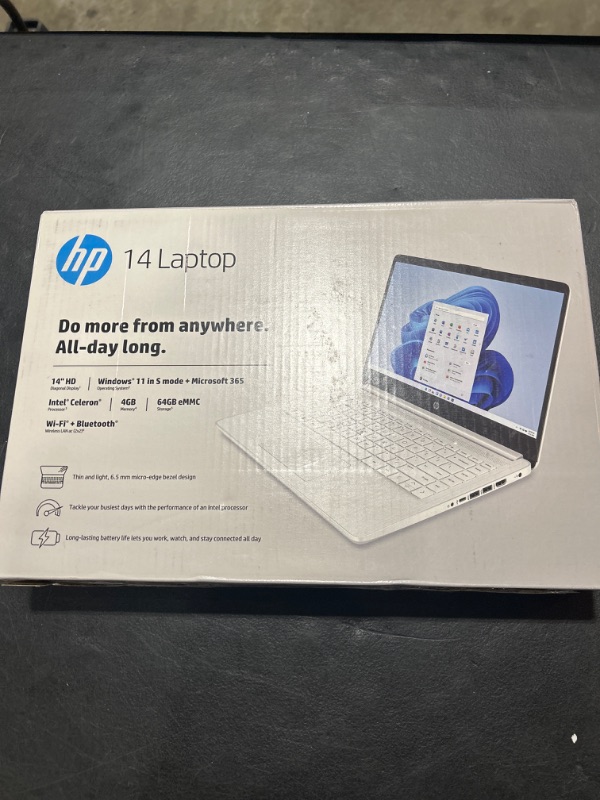 Photo 1 of HP 2022 Newest Stream 14" HD Display, Intel Celeron N4120 Processor, 4GB Memory - 64GB eMMC,WiFi,Bluetooth, Type-C, 802.11AC, Win10 S - Snowflake White