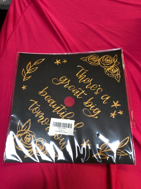 Photo 1 of Graduation Cap Topper - Black Gold Inspirational Adhesive Grad Cap Cover, Grad Hat Topper For Graduation Party Decorations, Favors & Supplies-MT-12