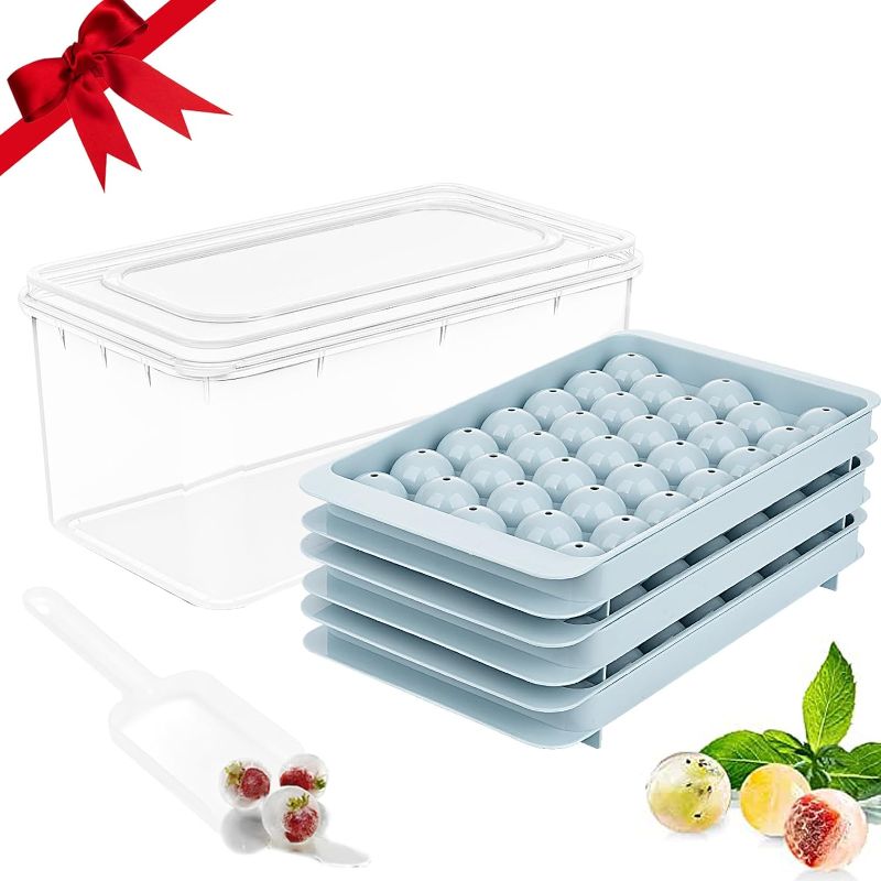 Photo 1 of YSBYWSYR Round Ice Cube Trays, Upgraded Ice Trays for Freezer with Lid and Bin, Small Circle Ice Cube Mold Tray Making 99PCS x 1.0IN Sphere Ice Chilling Cocktail Whiskey (3 Trays 1 Ice Bin & Scoop)
