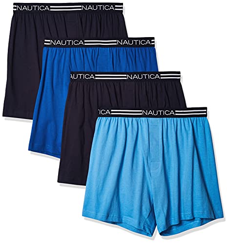 Photo 1 of Barcode for Nautica mens Classic Cotton Loose Knit Boxer Shorts, Peacoat/Aero Blue/Sea Cobalt- 4 Pack, Large