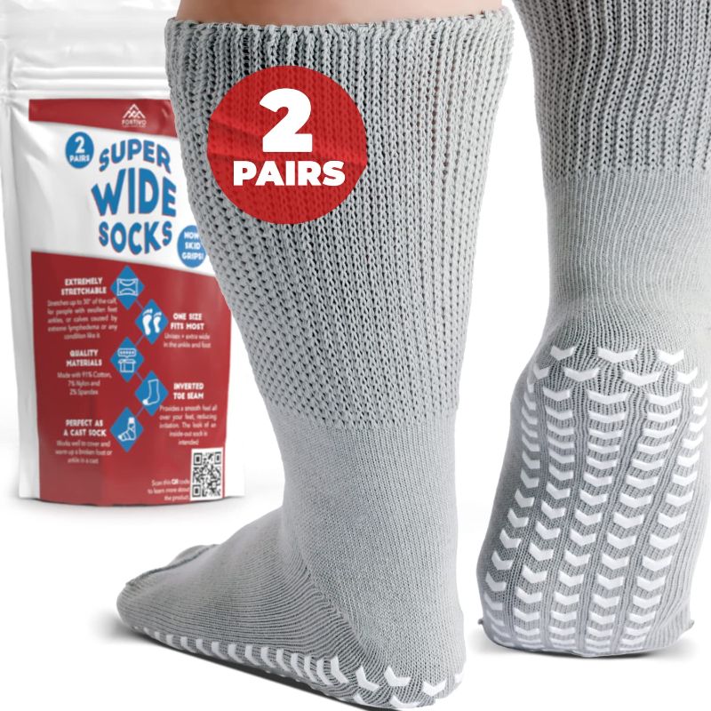 Photo 1 of FORTIVO 2 Pairs Extra Wide Socks for Swollen Feet, Diabetic Socks for Men, Non Slip Socks, Diabetic Socks, Hospital Socks Gray