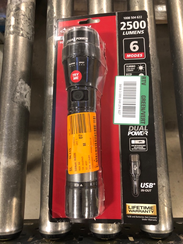 Photo 1 of 2500 Lumens Dual Power LED Rechargeable Focusing Flashlight with Rechargeable Battery and USB-C Cable Included
