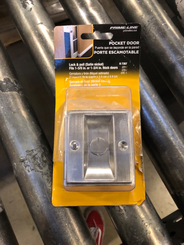 Photo 1 of Prime-Line N 7367 Pocket Door Privacy Lock with Pull - Replace Old or Damaged Pocket Door Locks Quickly and Easily – Satin Nickel, 3-3/4” (Single Pack)