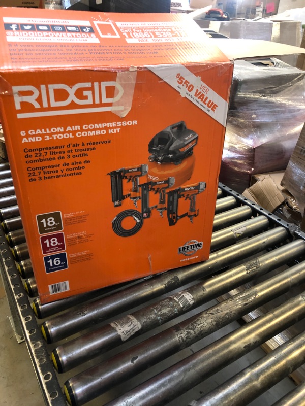 Photo 1 of 6 Gal. Portable Electric Pancake Air Compressor w/ 18GA Brad Nailer, 16GA Straight Finish Nailer, & 18GA Finish Stapler