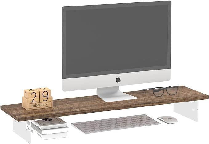 Photo 1 of SDADI Monitor Stand Riser- 2 Height Adjustable Acrylic MDF Wood Monitor Riser Stand for a TV Screen or PC Computer,Ergonomic Office Desk Shelf | 30lbs Capacity, Maple Grain