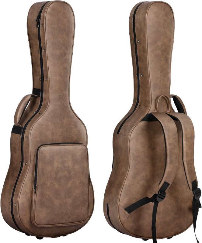 Photo 1 of CAHAYA Acoustic Guitar Case Hardshell 0.8in Thick Padding Waterproof PU Design Easy Cleaning with 3 Pockets and Storage Box Inside for 40 41 inch Acoustic Guitar Travel Case for Air Consignment CY0227
