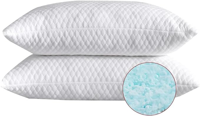 Photo 1 of 2 Pillows, Shredded Memory Foam Bed Pillows for Sleeping, with Washable Removable Bamboo Cooling Hypoallergenic Sleep Pillow for Back and Side Sleeper, Queen (2-Pack)
