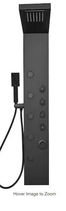 Photo 1 of 5-Jet Rainfall Shower Tower Shower Panel System with Rainfall Waterfall Shower Head and Shower Wand in Matte Black
