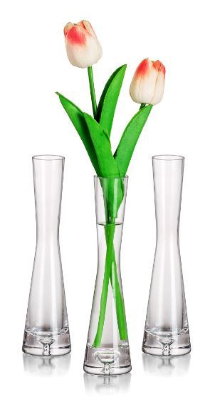 Photo 1 of Clear Glass  Flower Vase, Set of 3 Glasseam Modern Small Skinny Vases for Centerpieces Decorative Handmade Single Stem Slim Recycled Vase Minimalist Home Decor for Pampas Grass Living Room, 7.87"