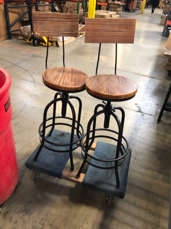 Photo 2 of LOKKHAN Industrial Bar Stool-26-32 Inch Adjustable Swivel Round Wood Metal Kitchen Stool Rustic Farmhouse Counter Height Extra Tall Bar Height Stool-Arc-Shaped Backrest,Welded,Set of 2