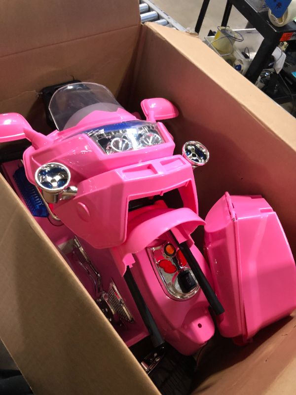Photo 2 of Lil' Rider Electric Motorcycle for Kids – 3-Wheel Battery Powered Motorbike for Kids Ages 3-6 – Fun Decals- Reverse- and Headlights (Pink), Large